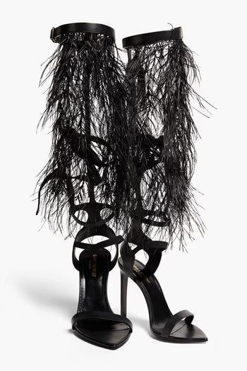 YSL feather-embellished leather sandal