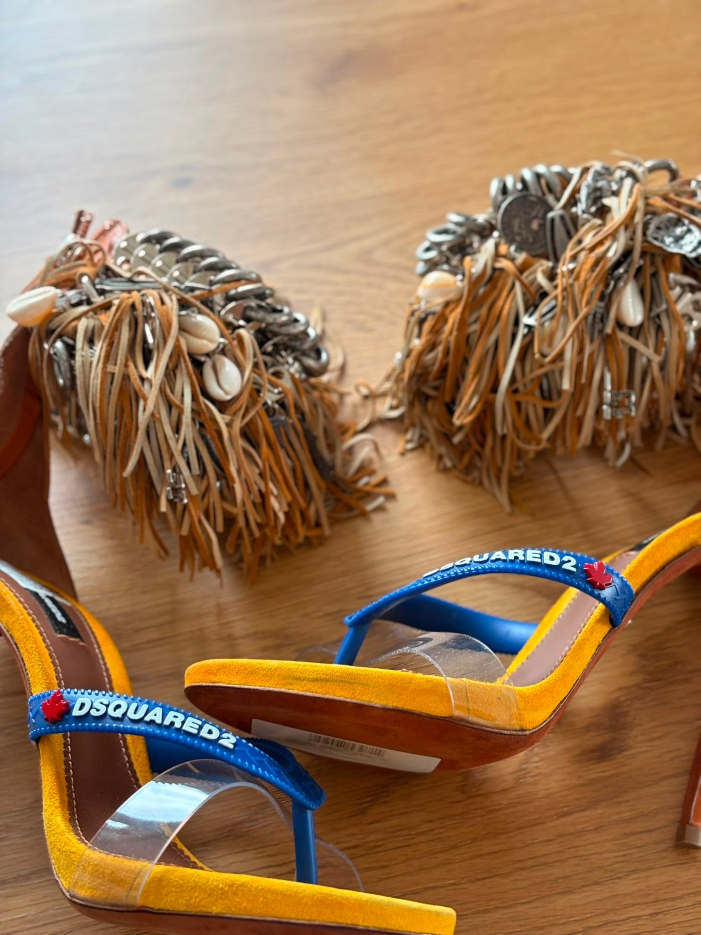Dsquared2 "Gothika" Flip Flop Sandals with multi-layered leather fringe