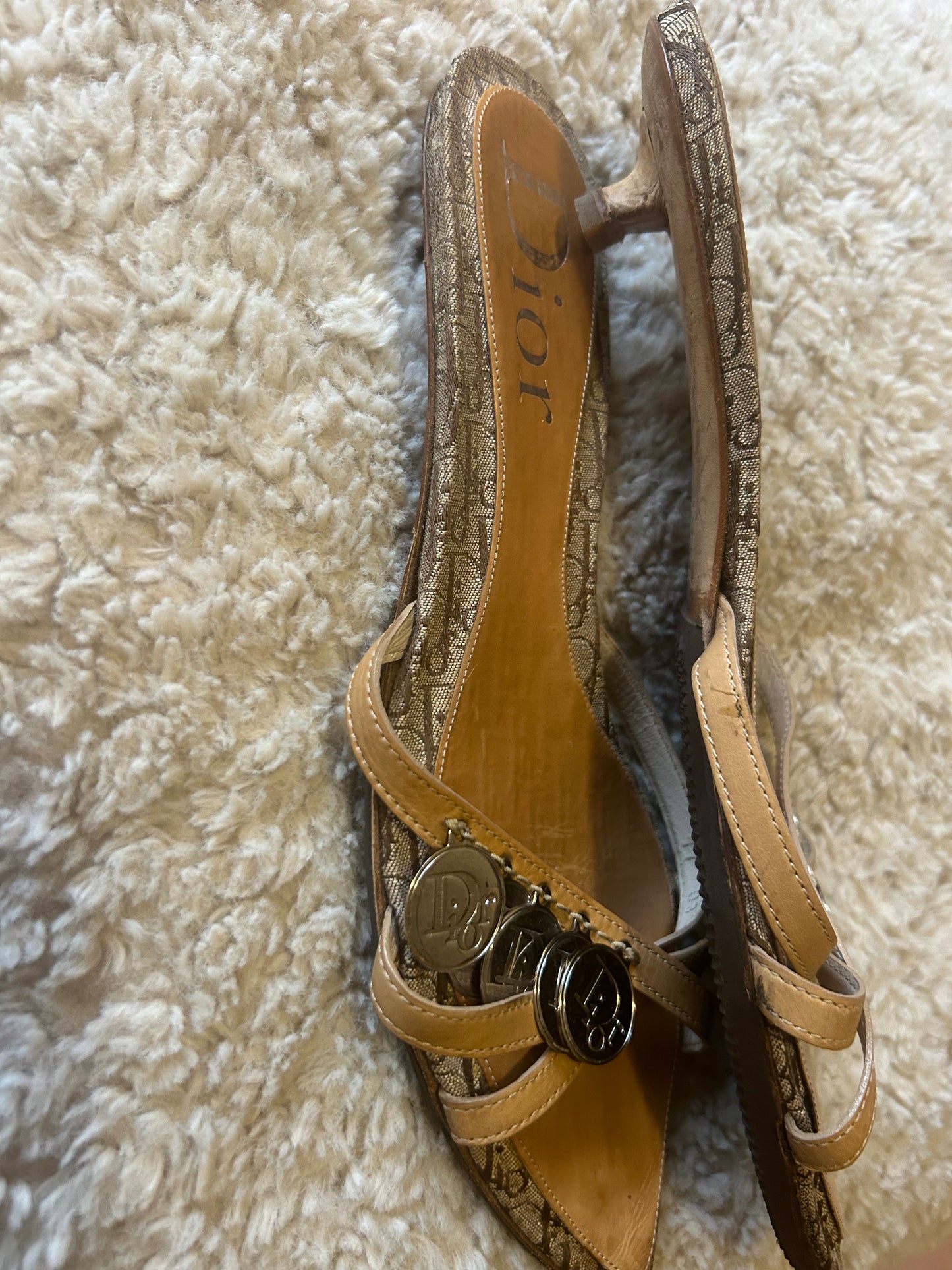 Christian Dior by John Galliano Monogram coin Charm kitten Mules -Eu 40