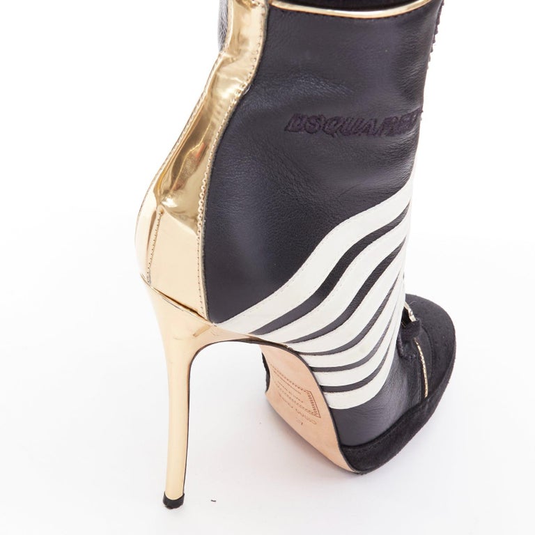 Dsquared2 Stripe Panel Heeled Boots In Black Eu-39