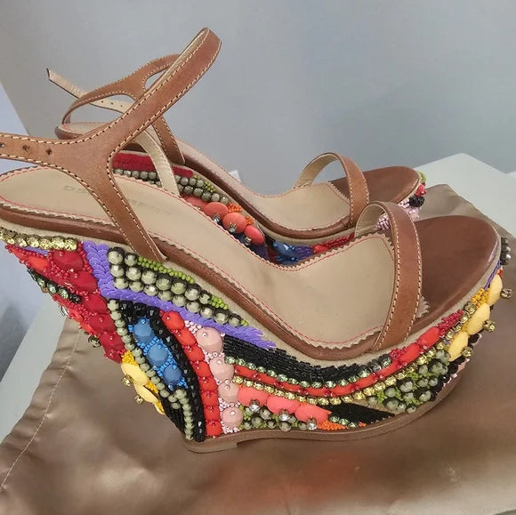 Dsquared2 Embelished leather Wedges Eu- 38.5