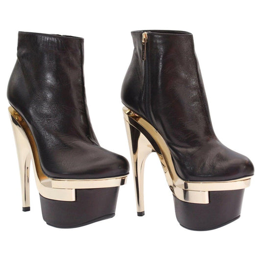 VERSACE BLACK LEATHER TRIPLE PLATFORM BOOTIE - EU 40