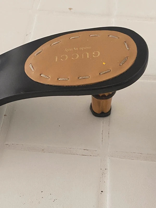 GUCCI x TOM FORD beige leather BAMBOO HEEL Mules Sandals - Eu 38