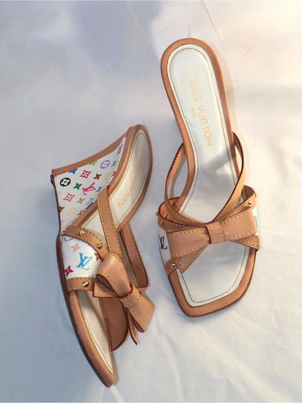 Louis Vuitton Multicolor Monogram Canvas And Leather Bow Wedge Sandals -Eu 39