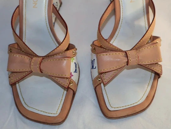 Louis Vuitton Multicolor Monogram Canvas And Leather Bow Wedge Sandals -Eu 39