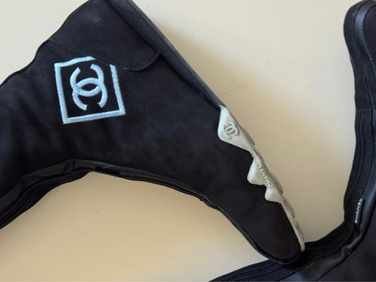 Chanel 2003 black suede boxer boots - Eu 37