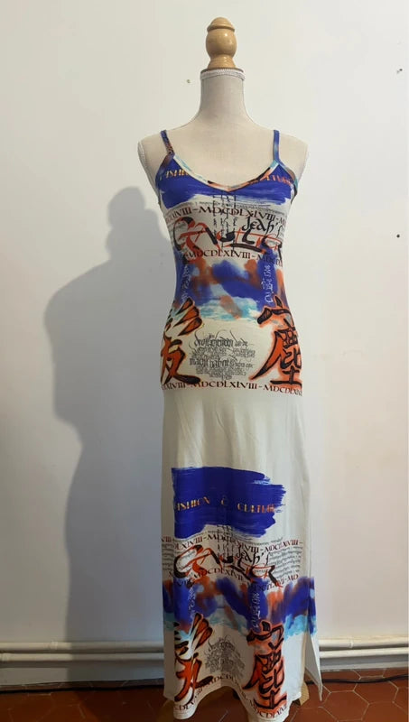 Jean Paul Gaultier Fashion & Couture 90s vintage Japanese tattoo maxi dress - Large