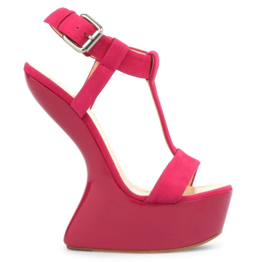 Giuseppe Zanotti Magenta Suede T Strap Sculpted Wedge Sandals - Eu 37 & 38