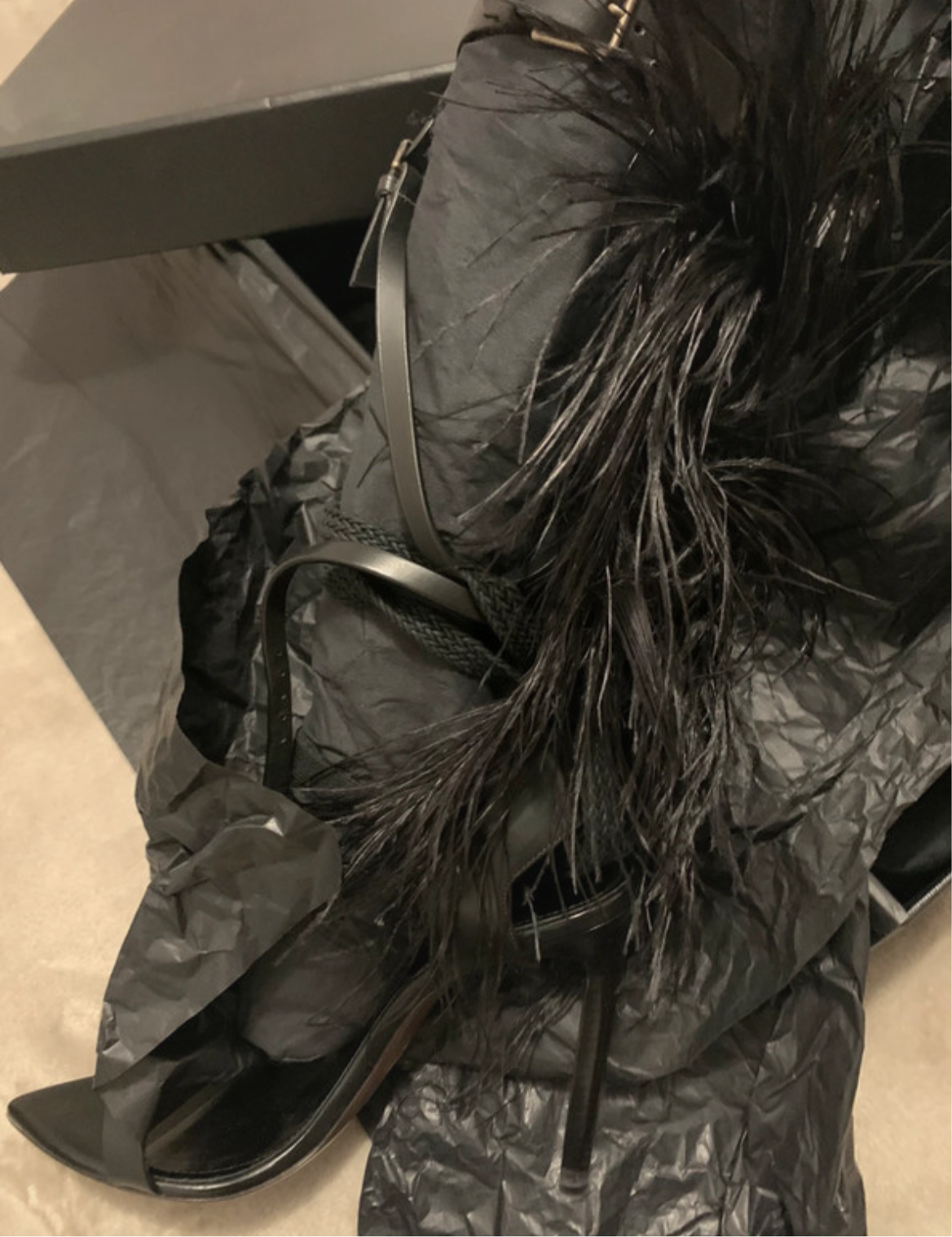 YSL feather-embellished leather sandal