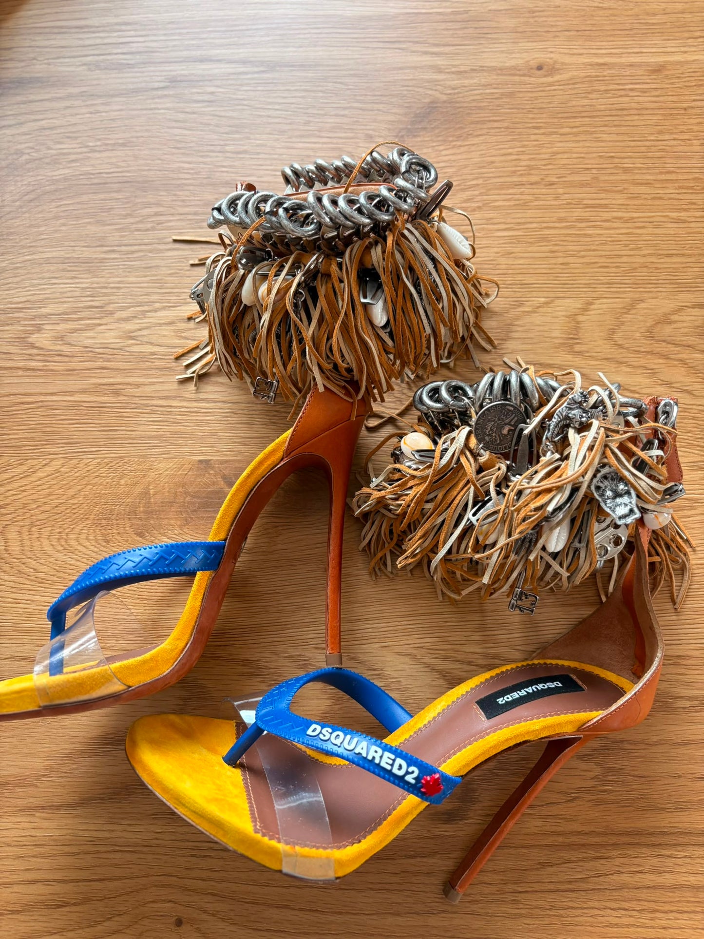 Dsquared2 "Gothika" Flip Flop Sandals with multi-layered leather fringe