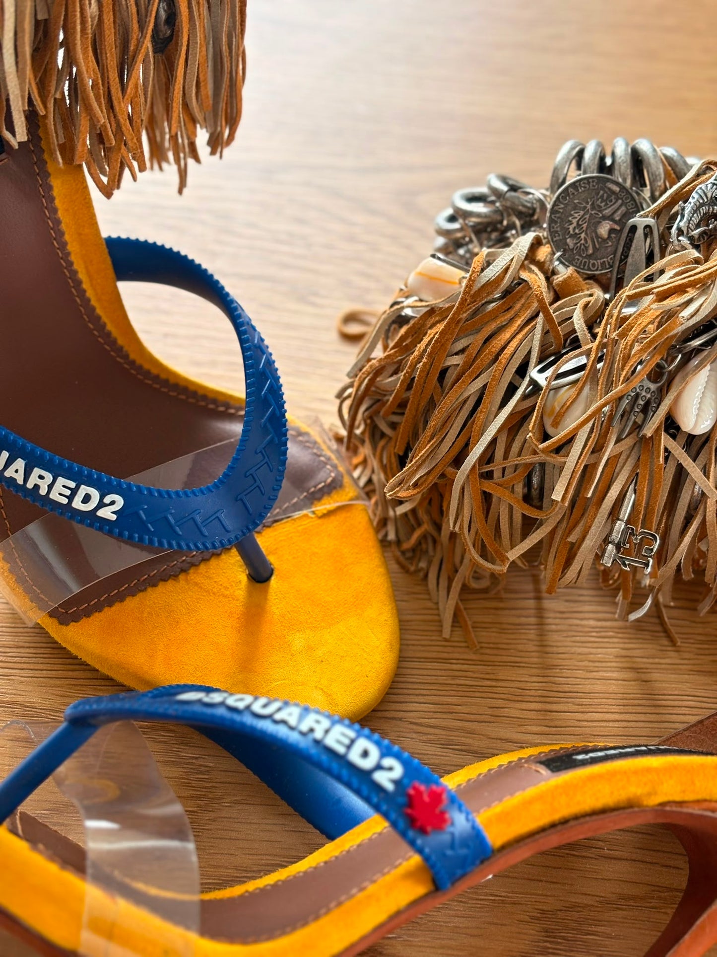 Dsquared2 "Gothika" Flip Flop Sandals with multi-layered leather fringe