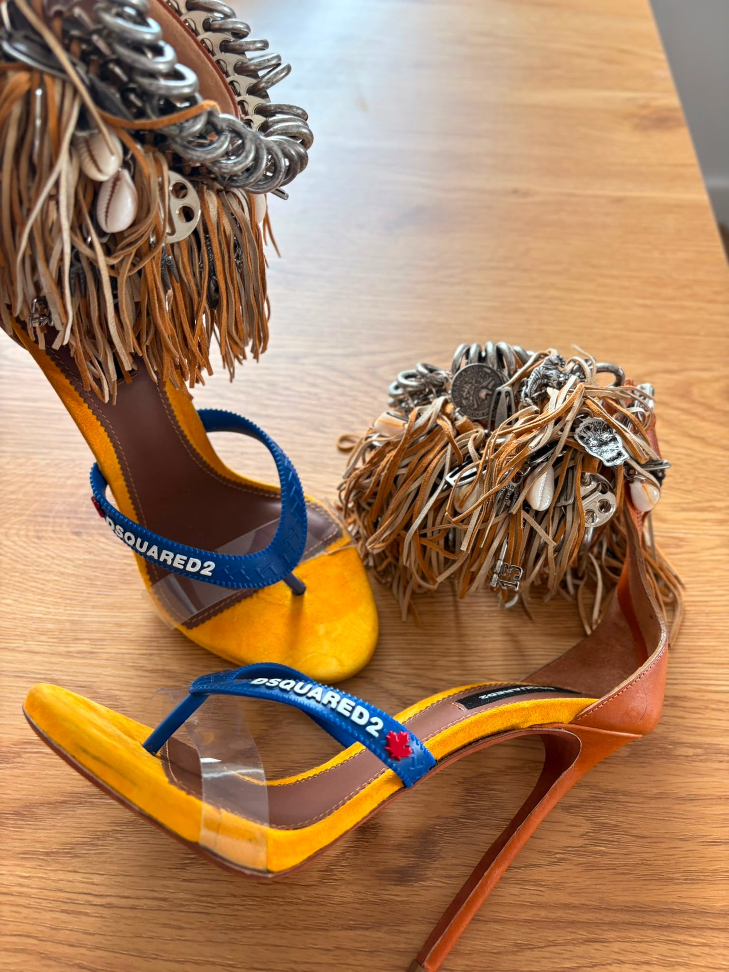 Dsquared2 "Gothika" Flip Flop Sandals with multi-layered leather fringe