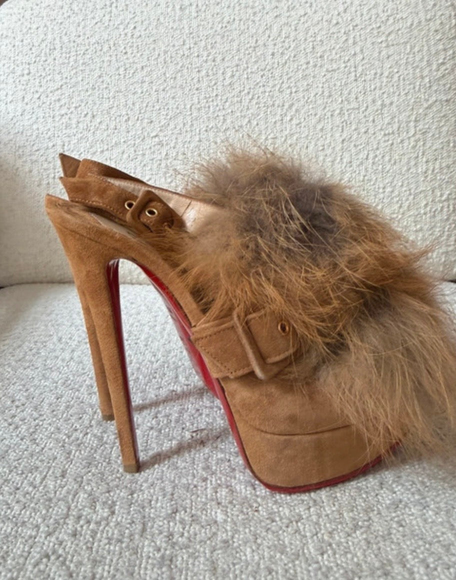 Christian Louboutin Suede Fox Fur Splash Pumps