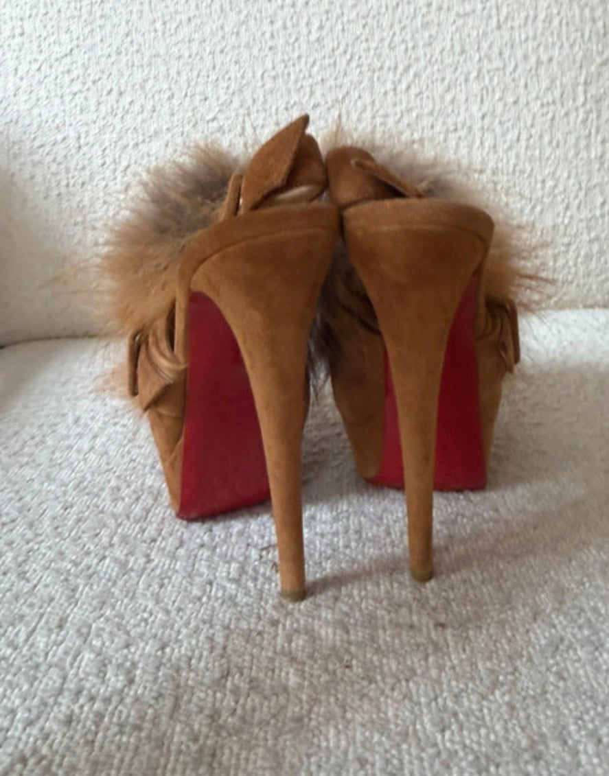 Christian Louboutin Suede Fox Fur Splash Pumps