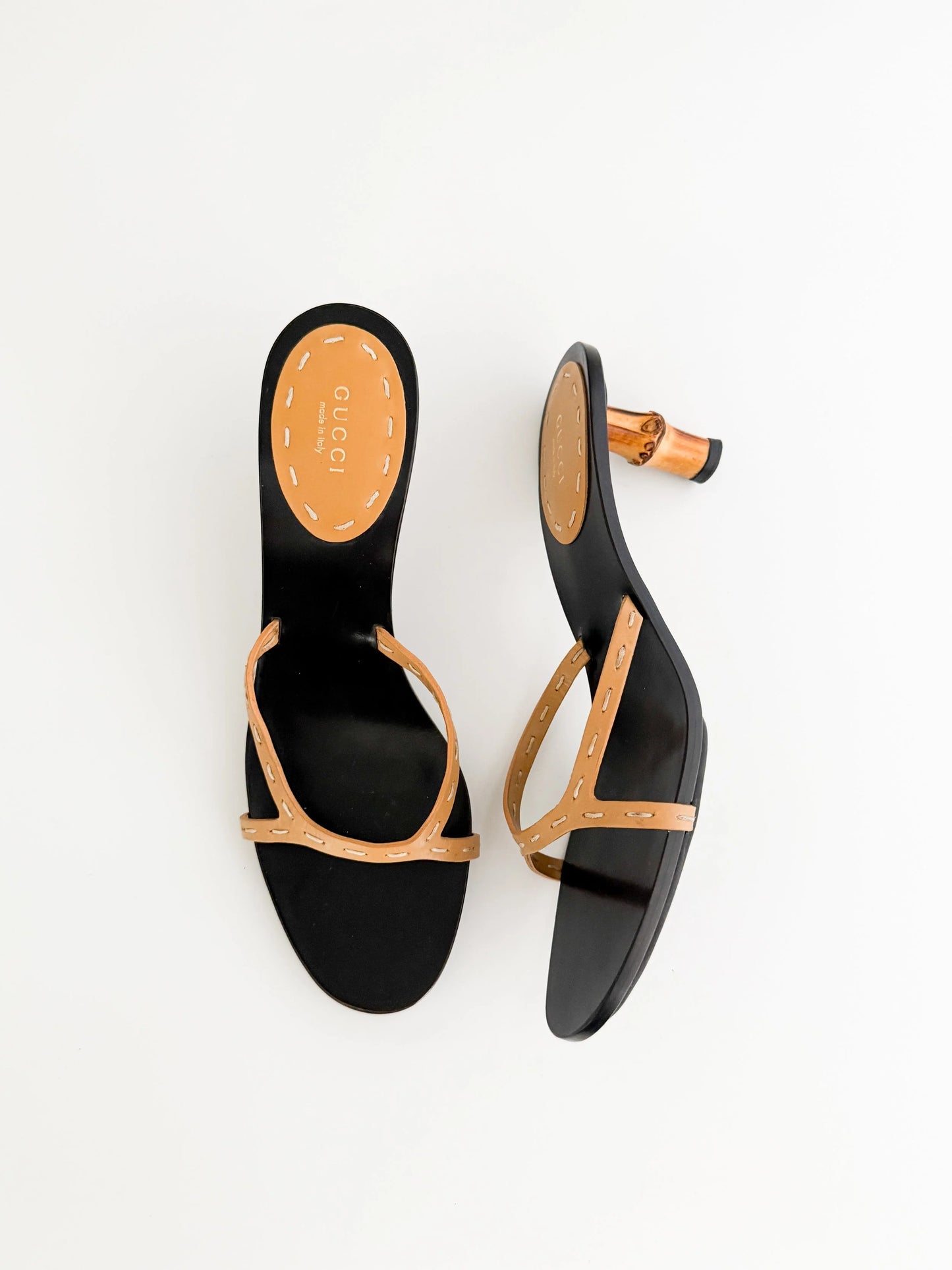 GUCCI x TOM FORD beige leather BAMBOO HEEL Mules Sandals - Eu 38