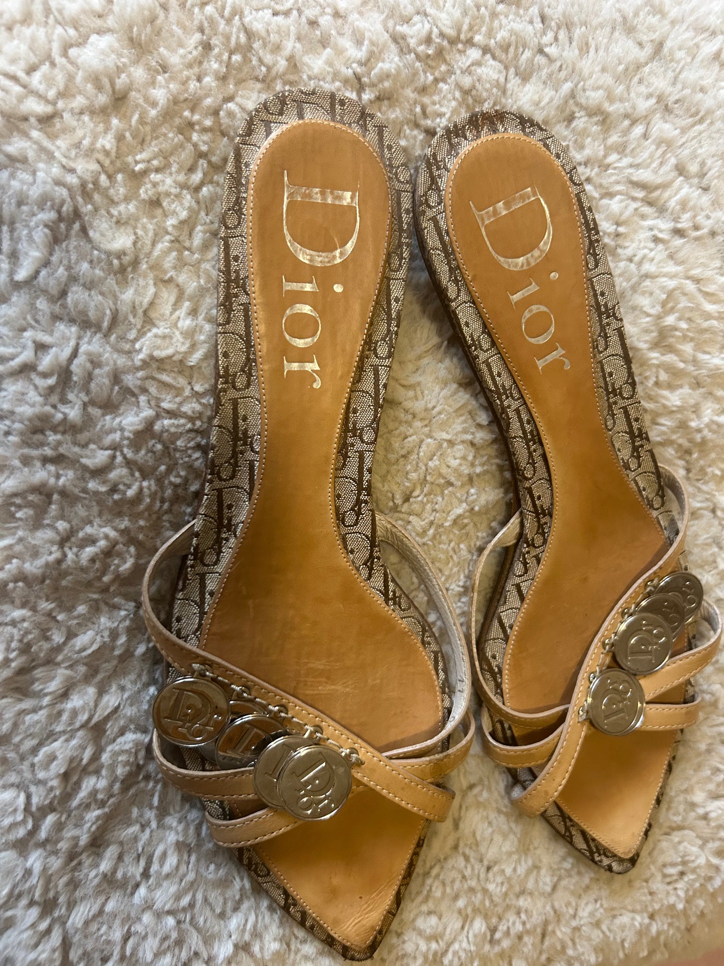 Christian Dior by John Galliano Monogram coin Charm kitten Mules -Eu 40