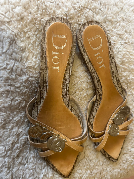 Christian Dior by John Galliano Monogram coin Charm kitten Mules -Eu 40