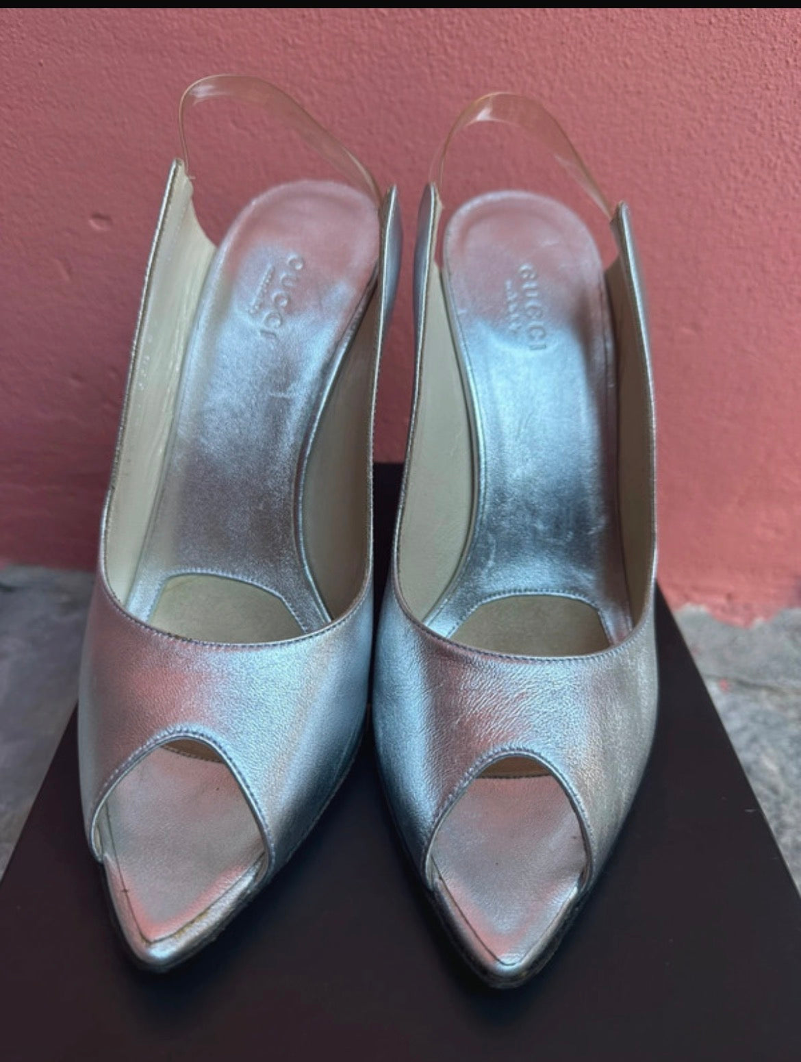 Tom Ford for Gucci silver slingback pumps