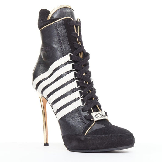 Dsquared2 Stripe Panel Heeled Boots In Black Eu-39