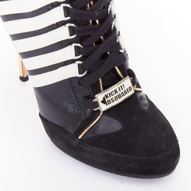 Dsquared2 Stripe Panel Heeled Boots In Black Eu-39
