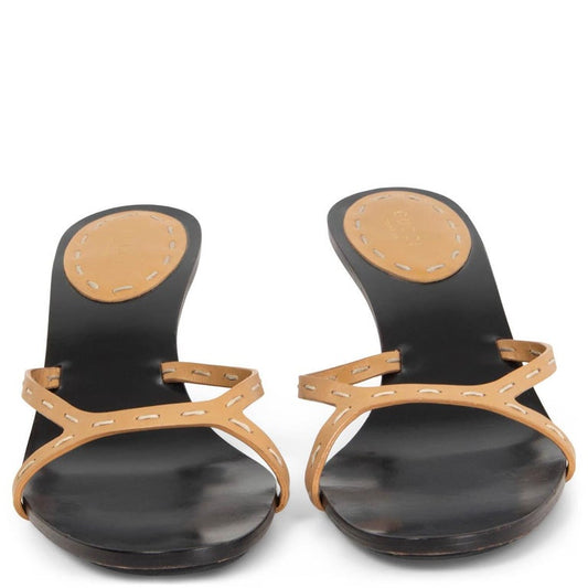 GUCCI x TOM FORD beige leather BAMBOO HEEL Mules Sandals - Eu 38