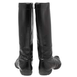 Dior Black Leather Logo Detail Mid-Calf Boots - Eu 37.5