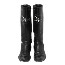 Dior Black Leather Logo Detail Mid-Calf Boots - Eu 37.5