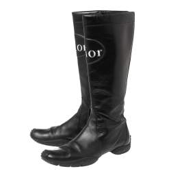 Dior Black Leather Logo Detail Mid-Calf Boots - Eu 37.5