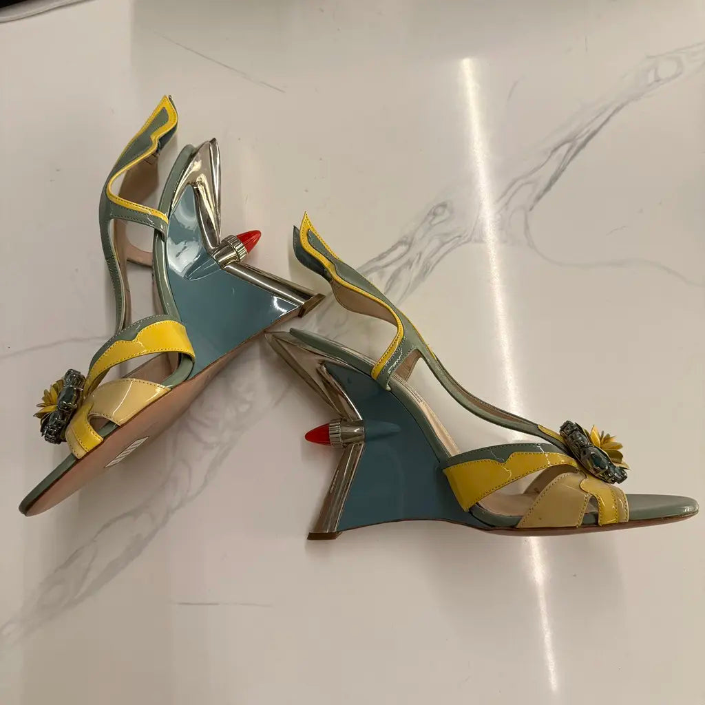 Prada Jewel Taillight Wedge Sandals - Eu 38