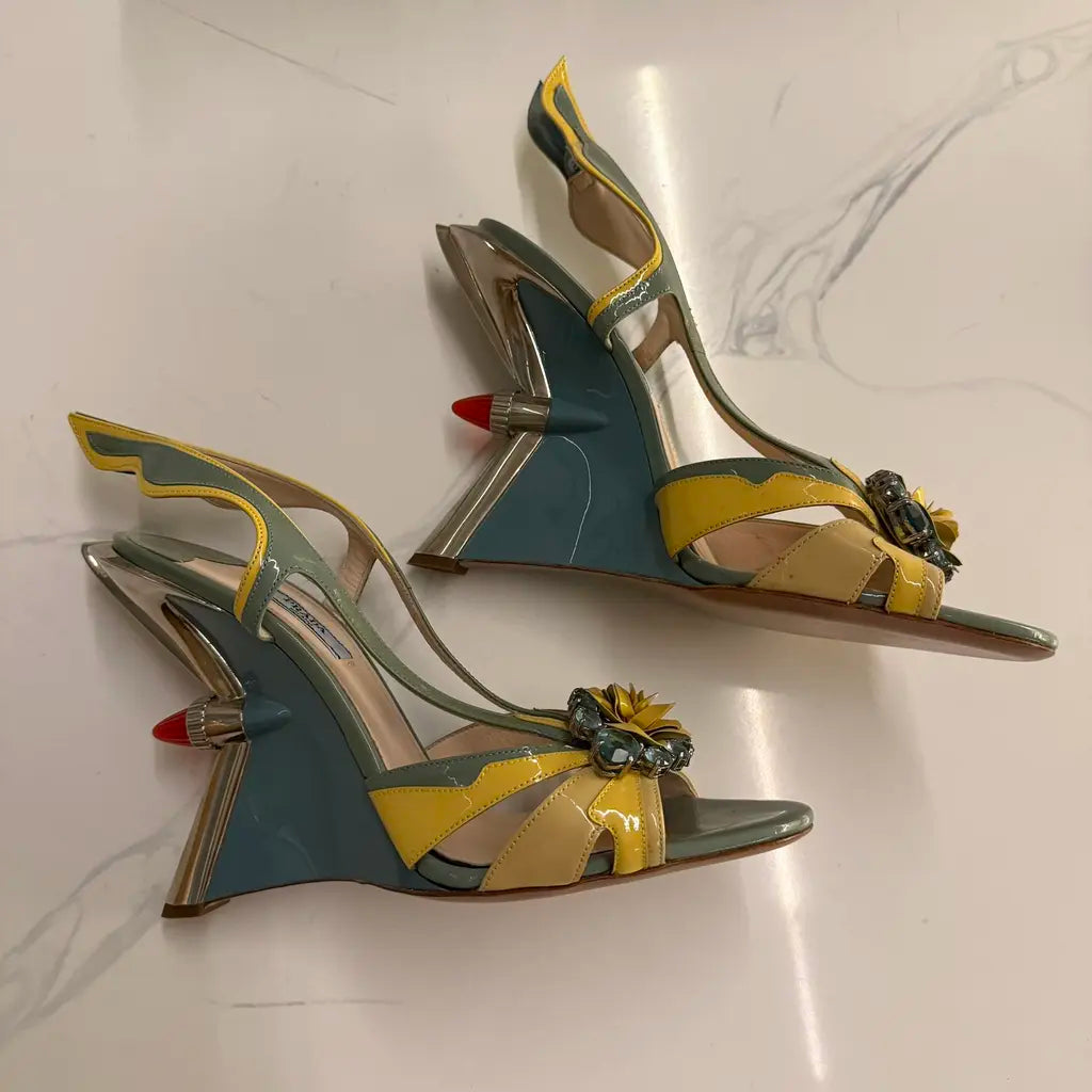 Prada Jewel Taillight Wedge Sandals - Eu 38