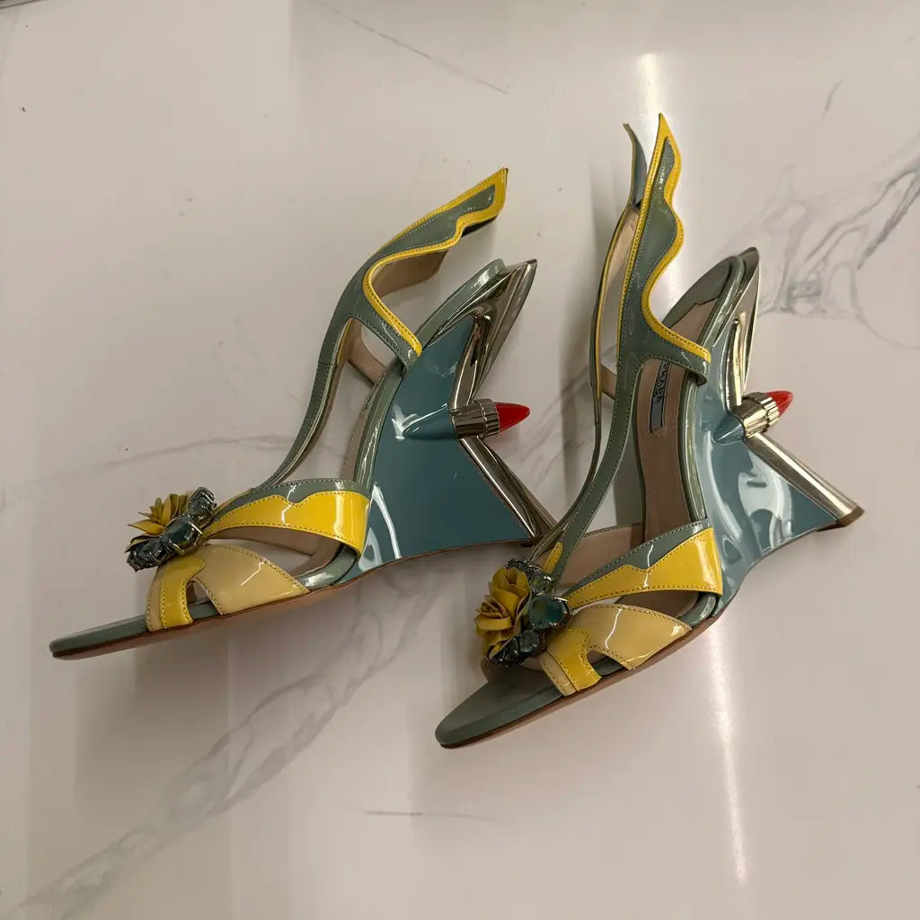 Prada Jewel Taillight Wedge Sandals - Eu 38